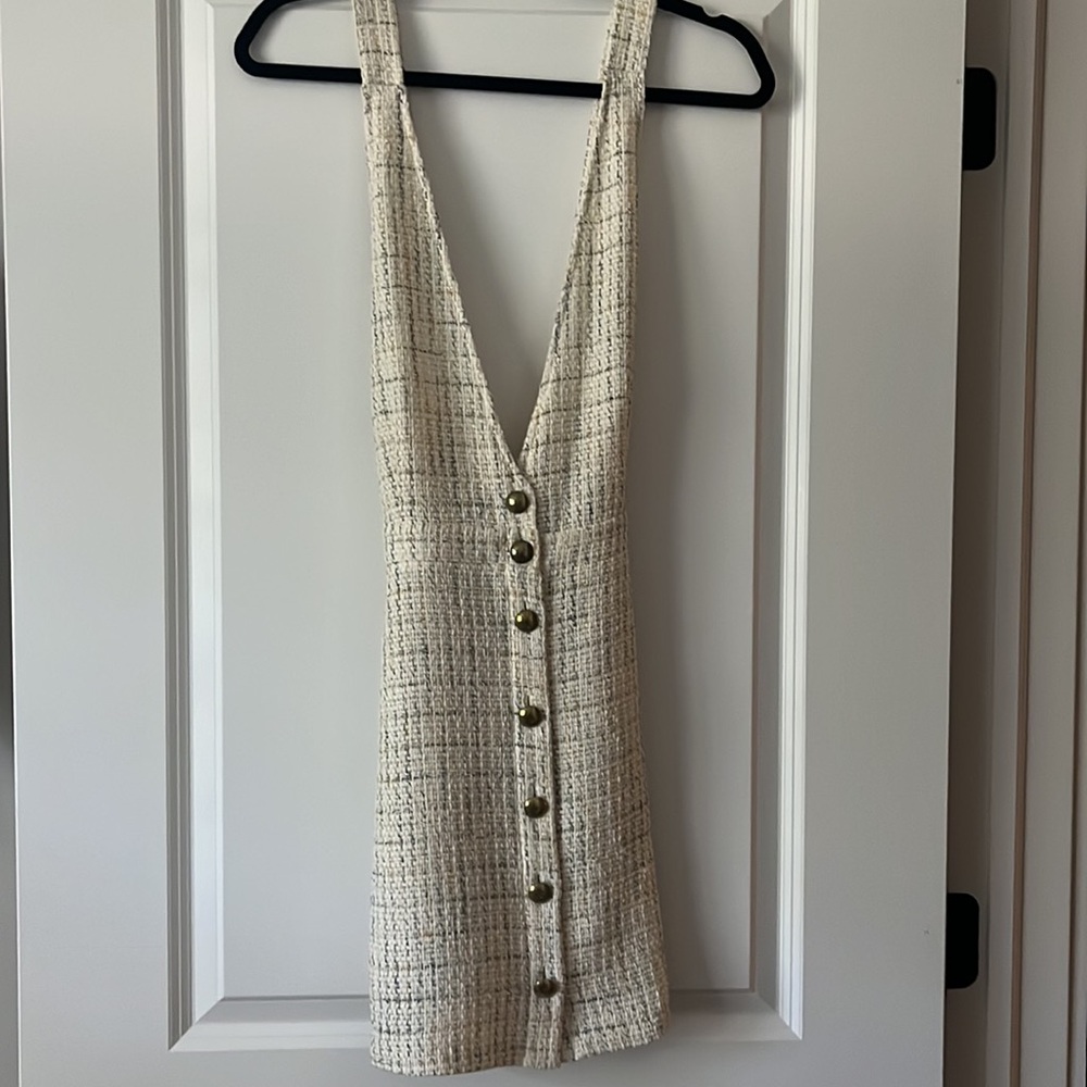 Zara Cream Tweed Dress with Gold Buttons